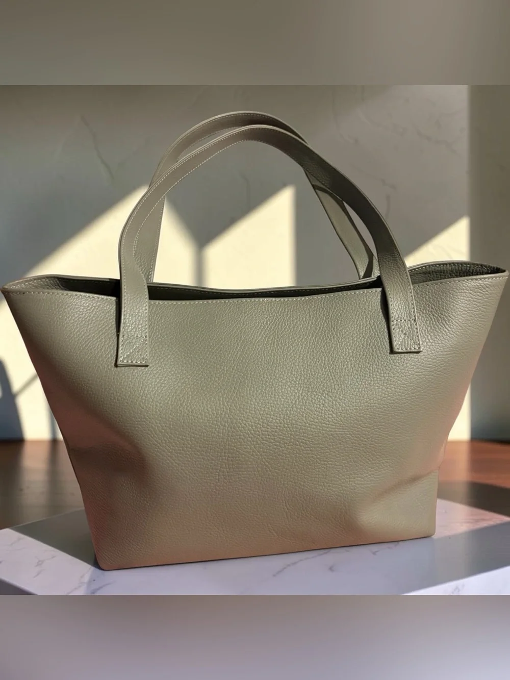 Everyday Shoulder Bag in Light Sage - Women's Leather Carryall
